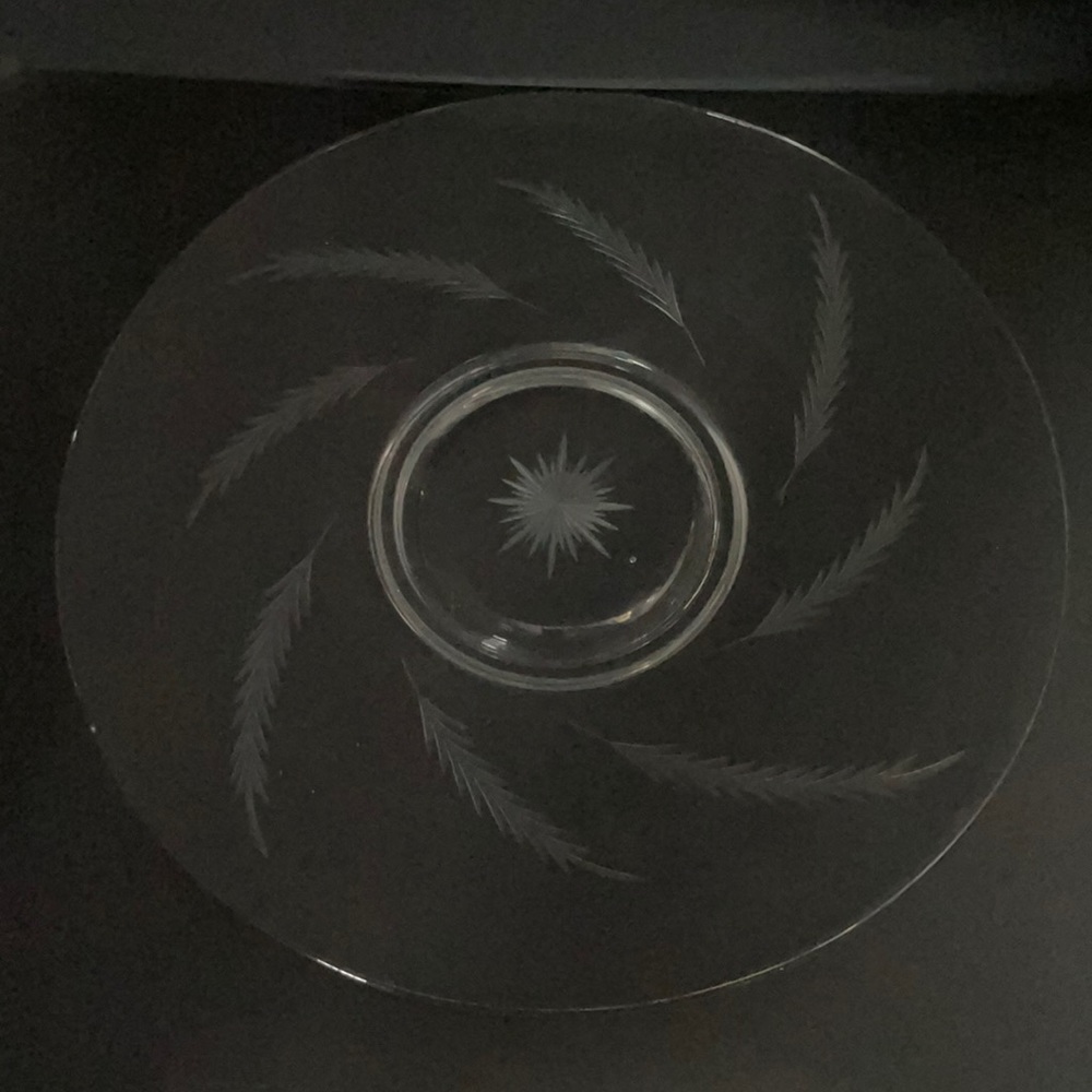 Platter Vintage 14” Large Round Glass Serving Tray Etched Fern Leaf